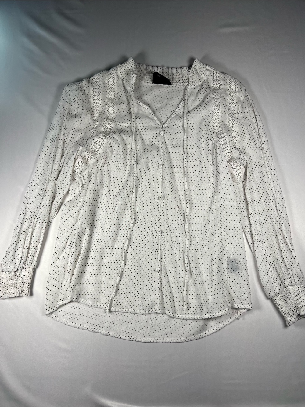 Women’s White Polka Dot Tie-Neck Blouse